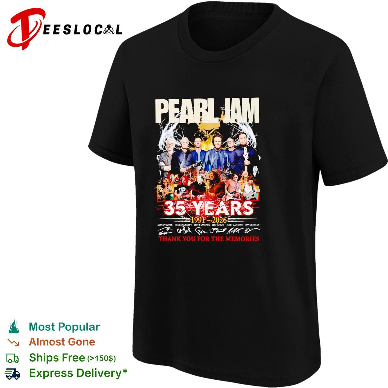 Pearl Jam 35 years 1991 2026 thank you for the memories anniversary shirt