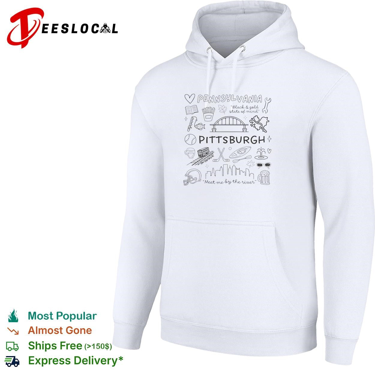 Pennsylvania Pittsburgh black and gold state of mind meet me by the river doodle shirt