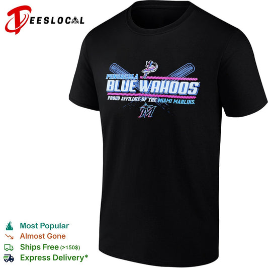 Pensacola Blue Wahoos Miami Marlins proud affiliate of the crossed bats shirt