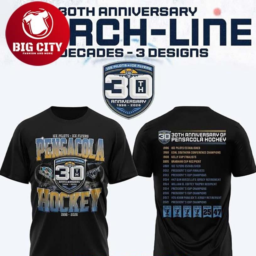 Pensacola Ice Flyers 30th Anniversary 1996-2026 Two Sided Shirt