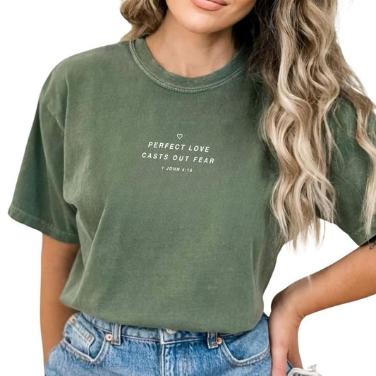 Perfect Love Casts Our Fear Shirt 2-Sided, Jesus Love Christian Tee, Aesthetic Jesus Apparel, Religious Shirt For Women, Christian God Believer Gift Shirt, Bible Verse Shirt, Comfort Cotton Tee, Casual Women's Tops, Oversized Womenswear, Relaxed Fit Style
