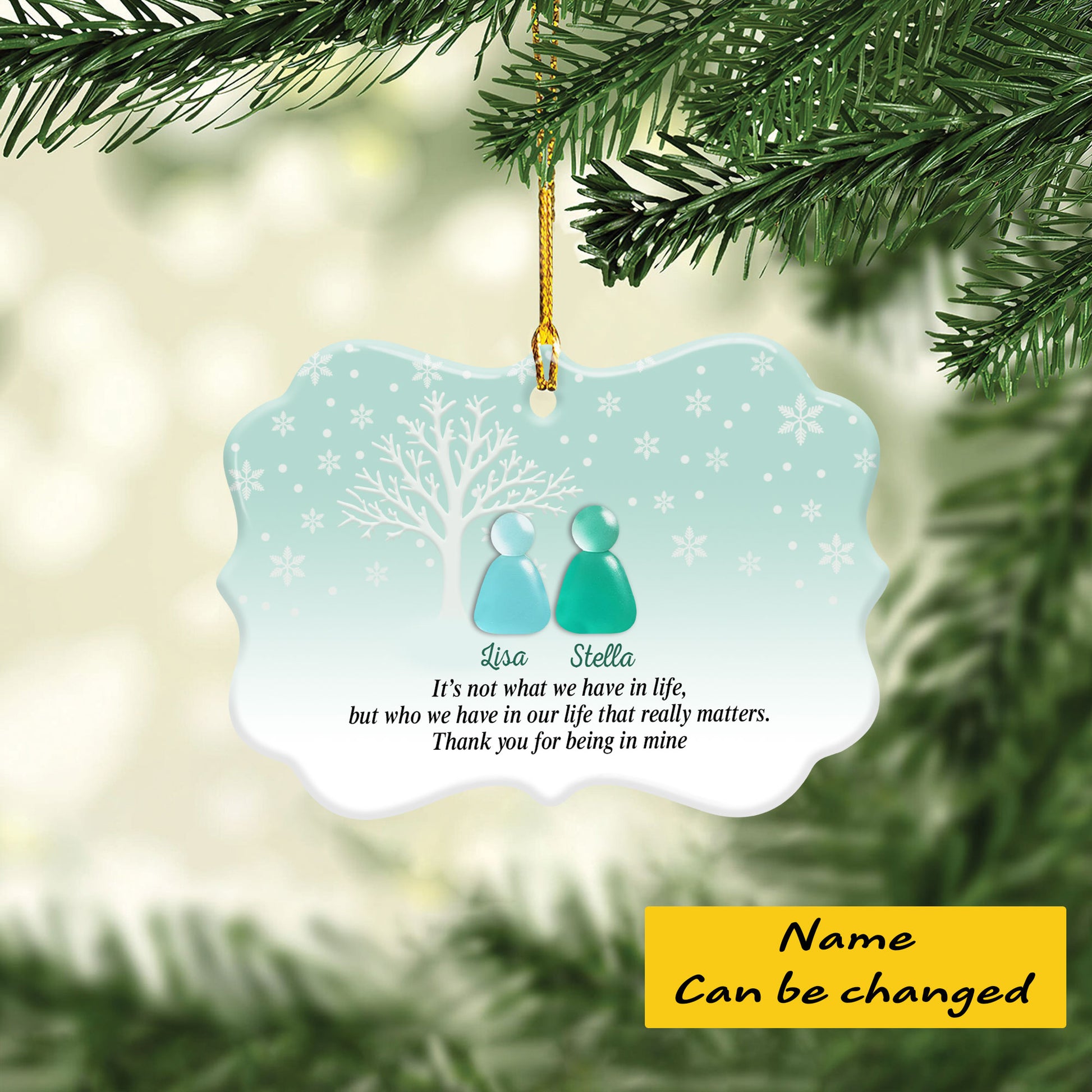 Personalized 2D Friendship Sea Glass Ceramic Ornament