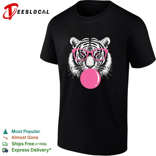 Pink Glasses Bubblegum Tiger Face Pop Art Illustration Print shirt