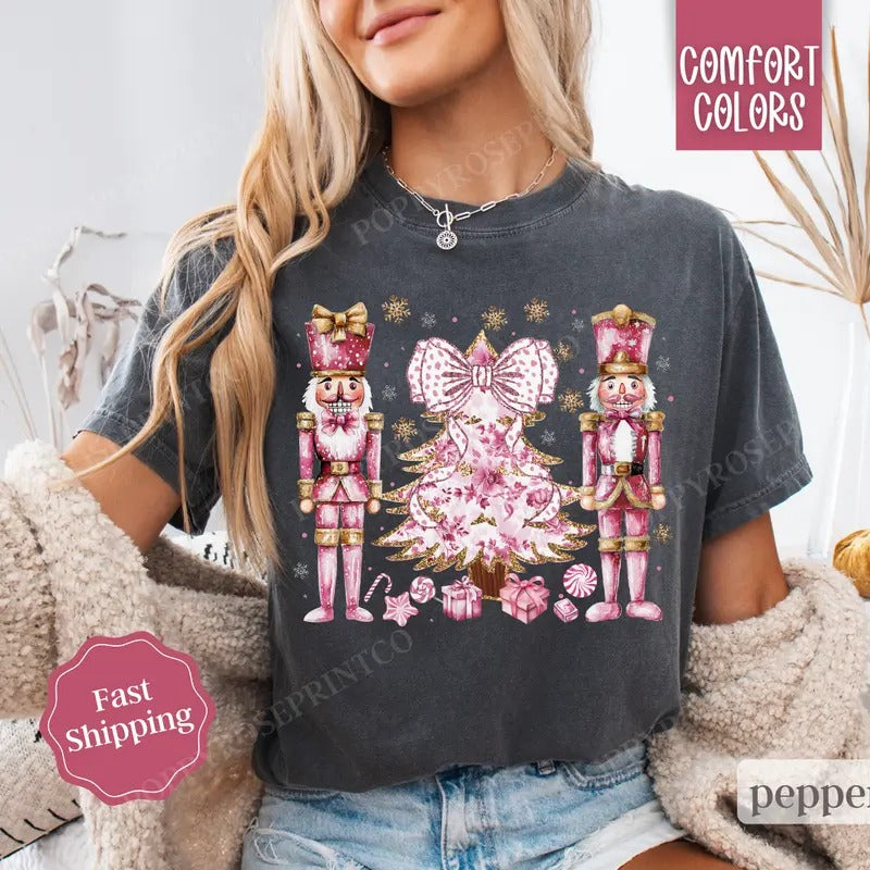Pink Nutcracker Christmas Shirt Comfort Colors Holiday Tshirt, Women's Holiday Tee - clothing by TeeHivey.com