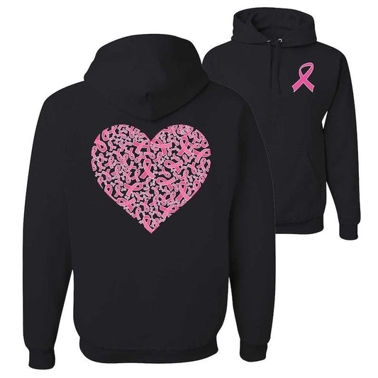 Pink Ribbon Heart Breast Cancer Awareness Front and Back Unisex Graphic  T-shirt, sweater and Hoodie Cotton