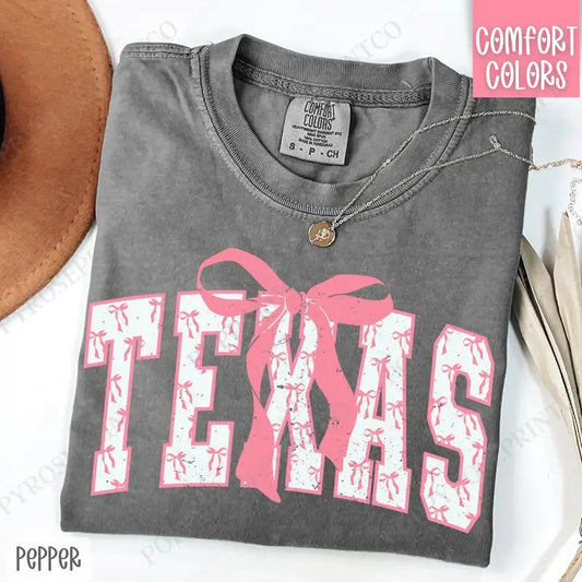 Pink Texas Bow Shirt Comfort Colors, Women's Tee, Cute Women's Tshirt
