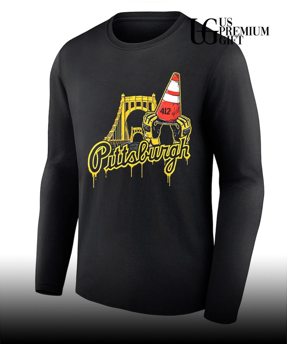 Pittsburgh Pirates 412 City of Bridges Construction Worker Hands Traffic Cone shirt