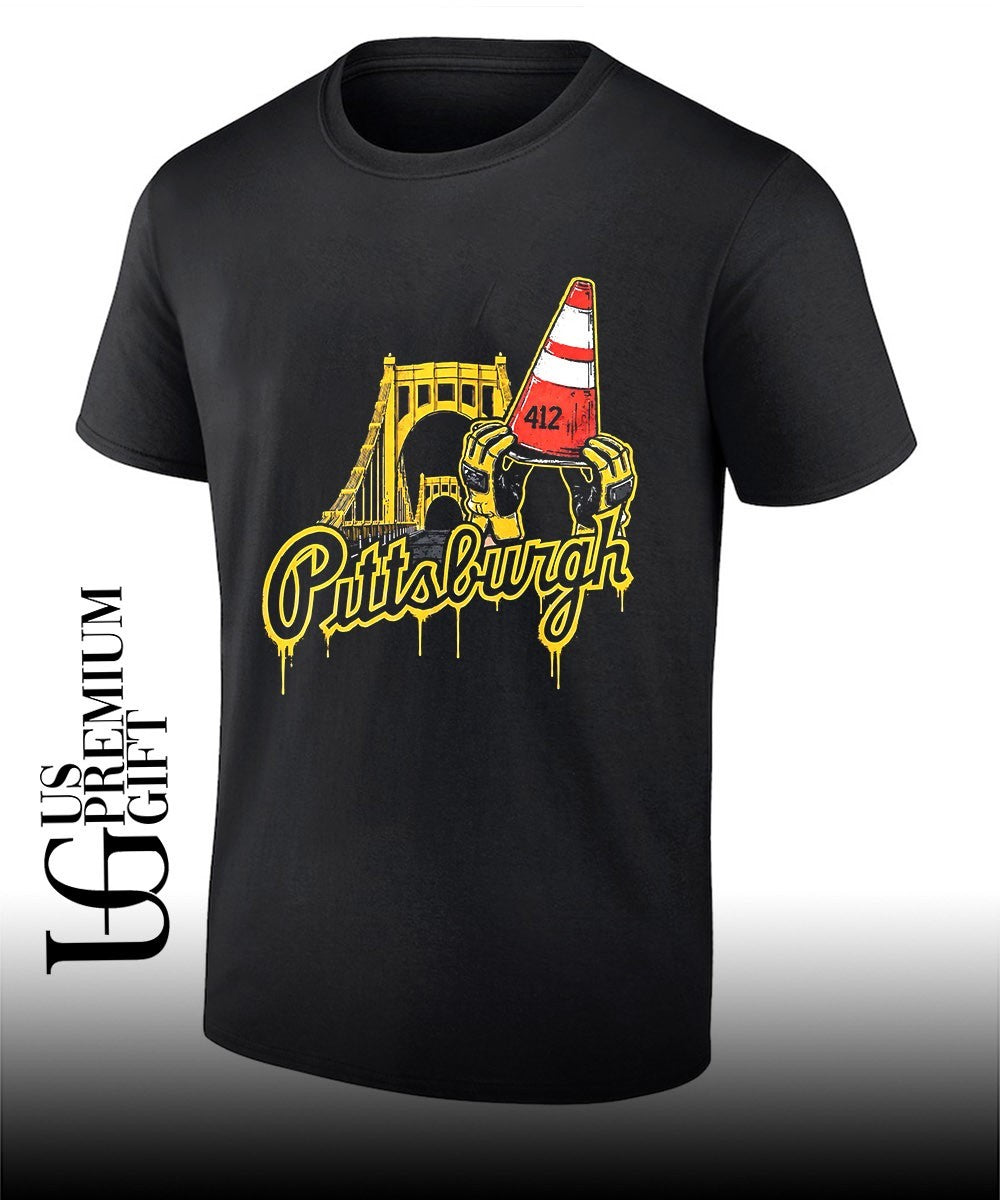 Pittsburgh Pirates 412 City of Bridges Construction Worker Hands Traffic Cone shirt
