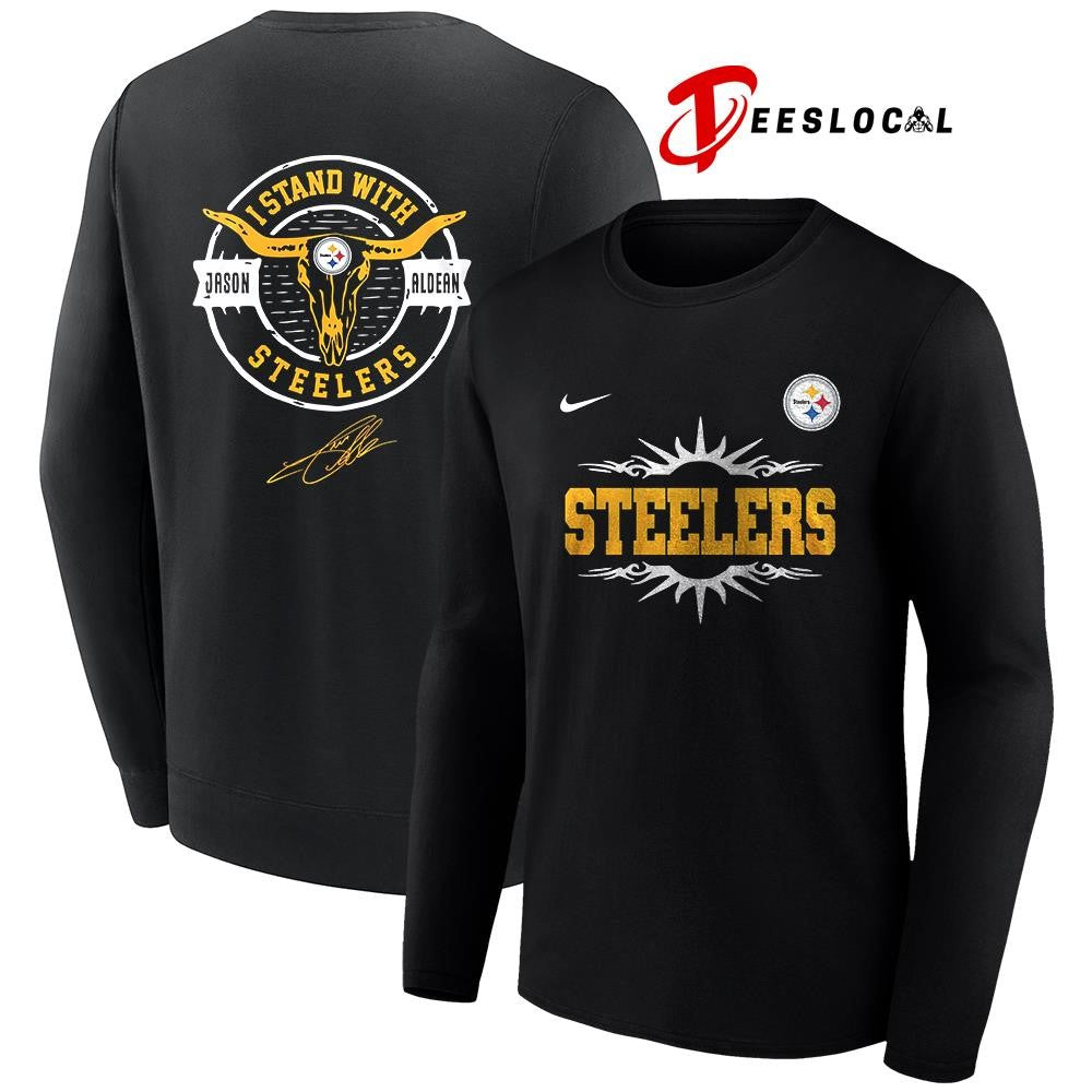 Pittsburgh Steelers x Jason Aldean I stand signature logo shirt