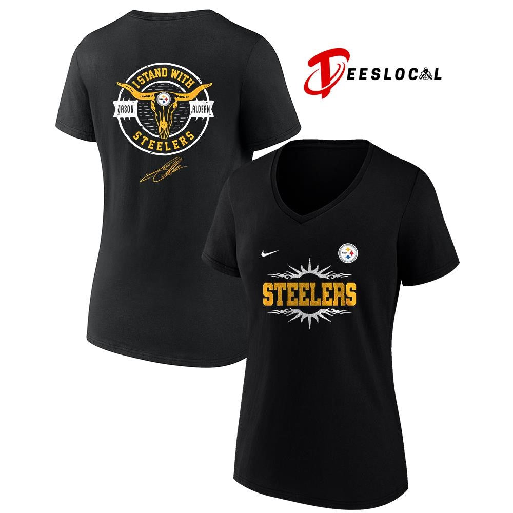 Pittsburgh Steelers x Jason Aldean I stand signature logo shirt