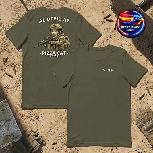 Pizza Cat The Deid Al Udeid Ab Qatar Military Humor Two Sided Shirt