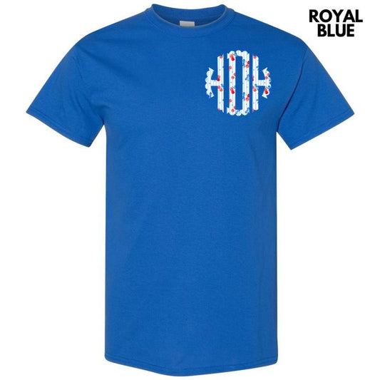 Pocket Size - Cherry Stripe Monogram Gildan Short Sleeve T-Shirt 'NLB'