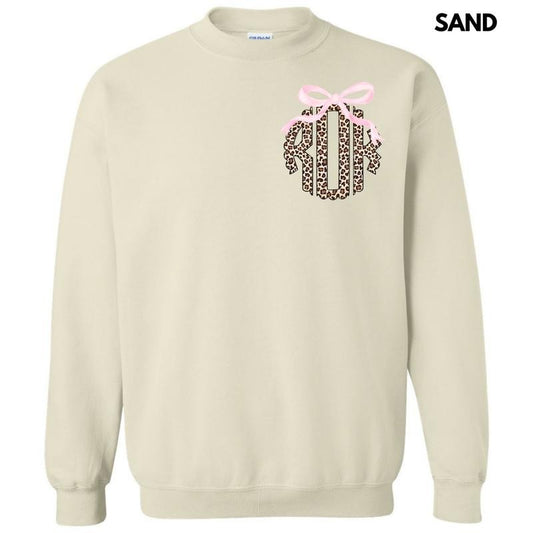 Pocket Size - Pink Bow Cheetah Monogram Sweatshirt 'NLB'