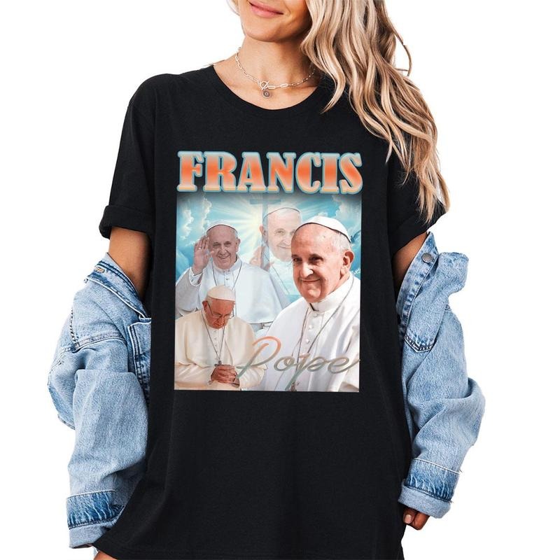 Pope Francis Retro Bootleg T-Shirt, Pray for Pope Francis Shirt, Vatican Catholic Faith Shirt, Christian Religious Papa Fan Shirts