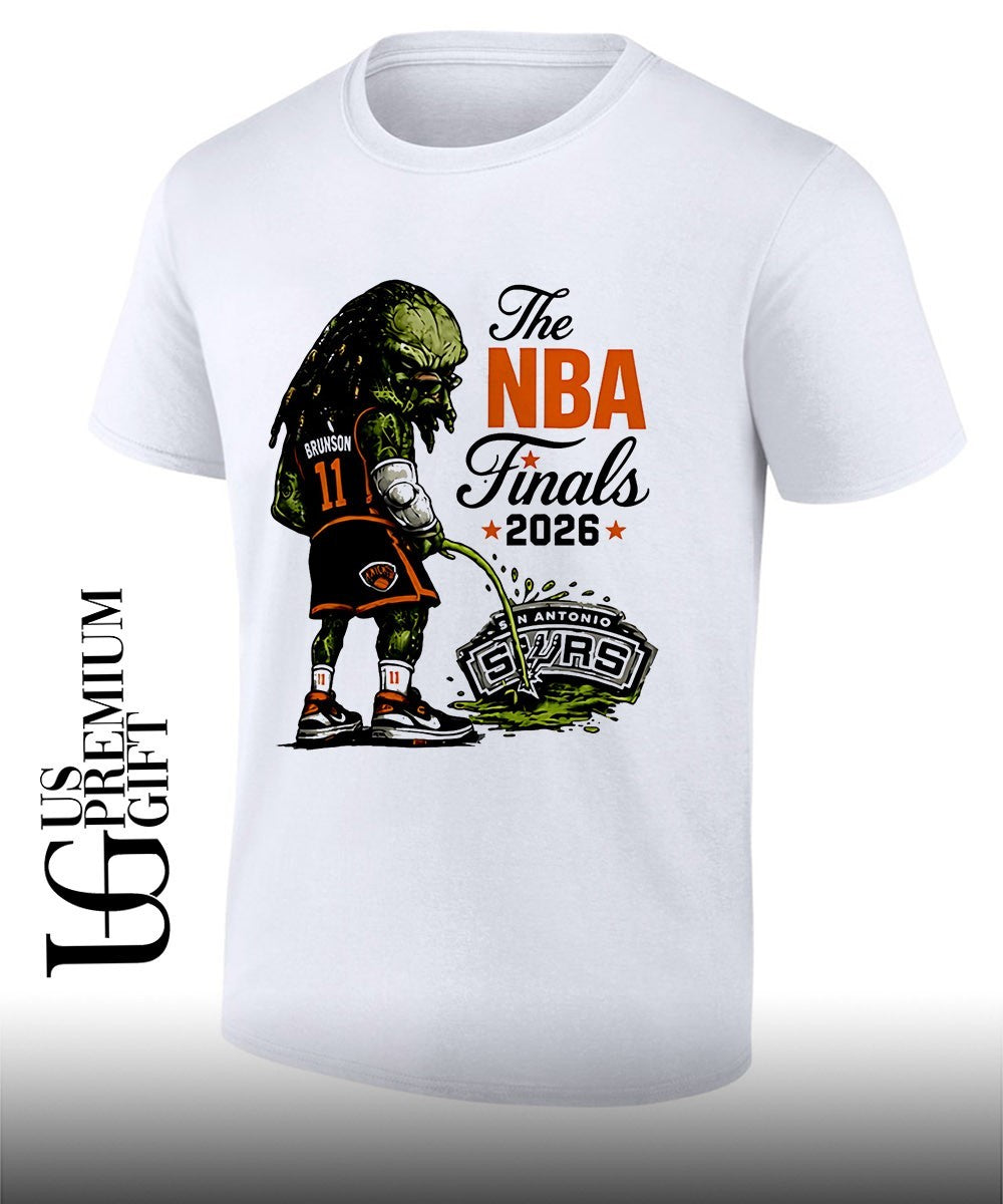 Predator Jalen Brunson peeing on San Antonio Spurs Finals 2026 cartoon shirt