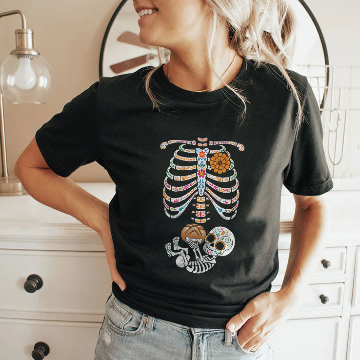 Pregnancy Skeleton Día De Los Muertos Belly Bump Shirt