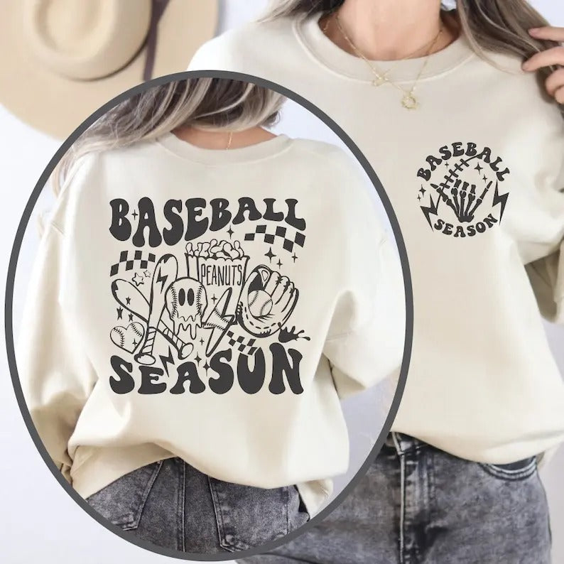 Premium  Baseball Skeleton Sweatshirt, Baseball Season Oversize Sweatshirt, Baseball Lover Gift, Baseball Season Hoodie,...