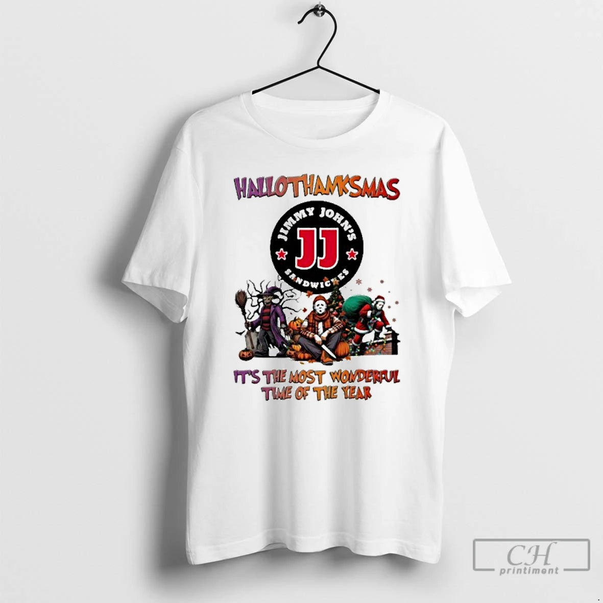 Premium 2025 Jimmy Johns Logo Hallothanksmas Horror Film Its The Most Wonderful Time Of The - clothing by TeeHivey.com