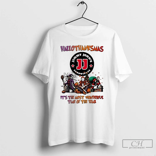 Premium 2025 Jimmy Johns Logo Hallothanksmas Horror Film Its The Most Wonderful Time Of The - clothing by TeeHivey.com