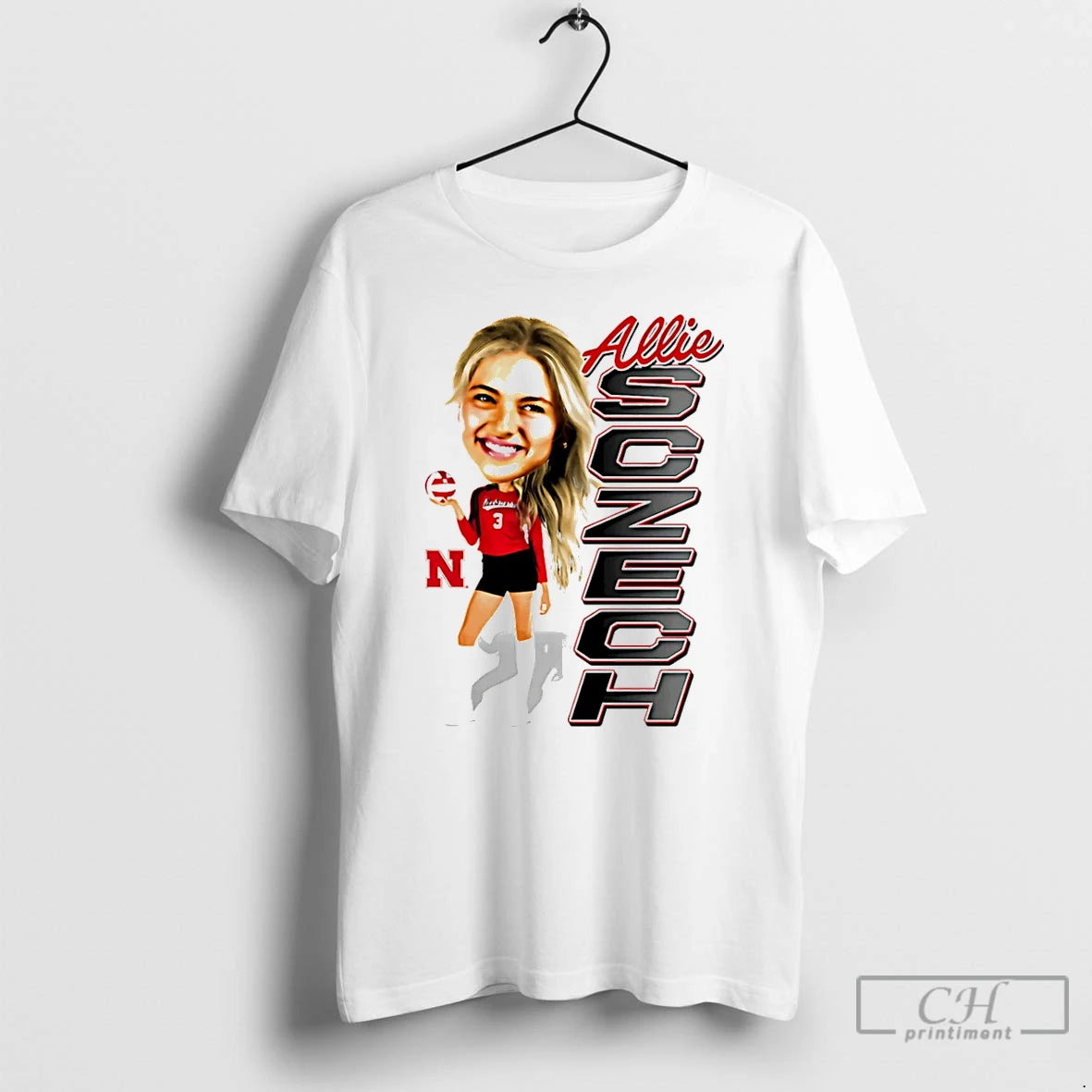 Premium Allie Sczech Nebraska Volleyball Caricature T Shirts - clothing by TeeHivey.com
