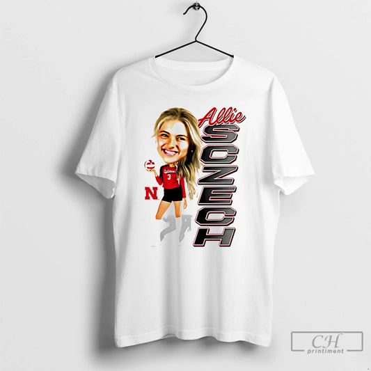Premium Allie Sczech Nebraska Volleyball Caricature T Shirts - clothing by TeeHivey.com