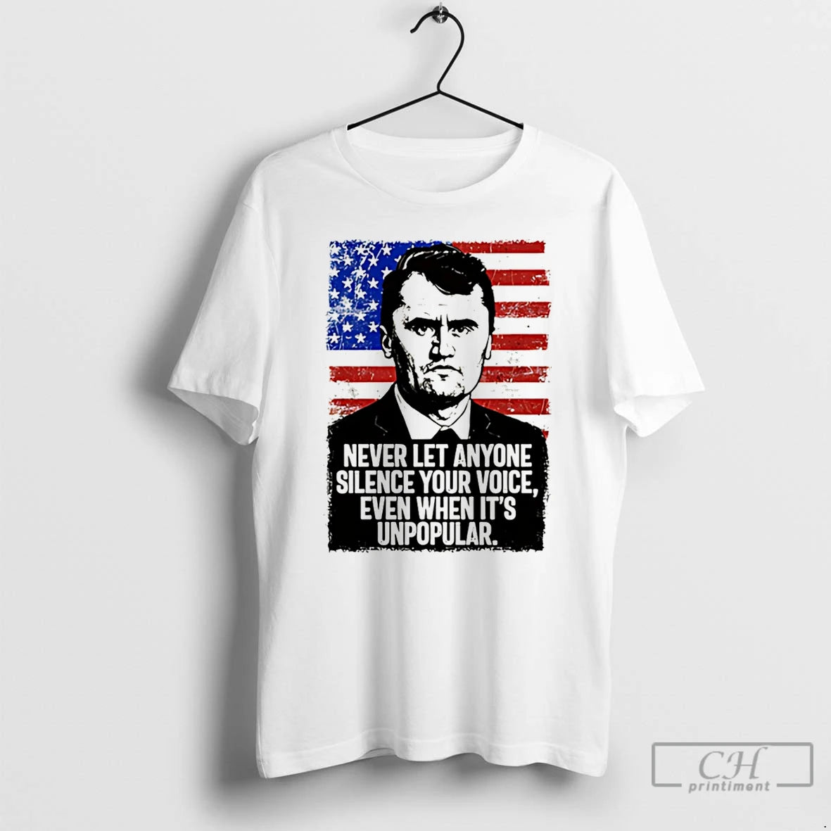 Premium Charlie Kirk Never Let Anyone Silence Your Voice Even When Its Unpopular Usa Flag - clothing by TeeHivey.com