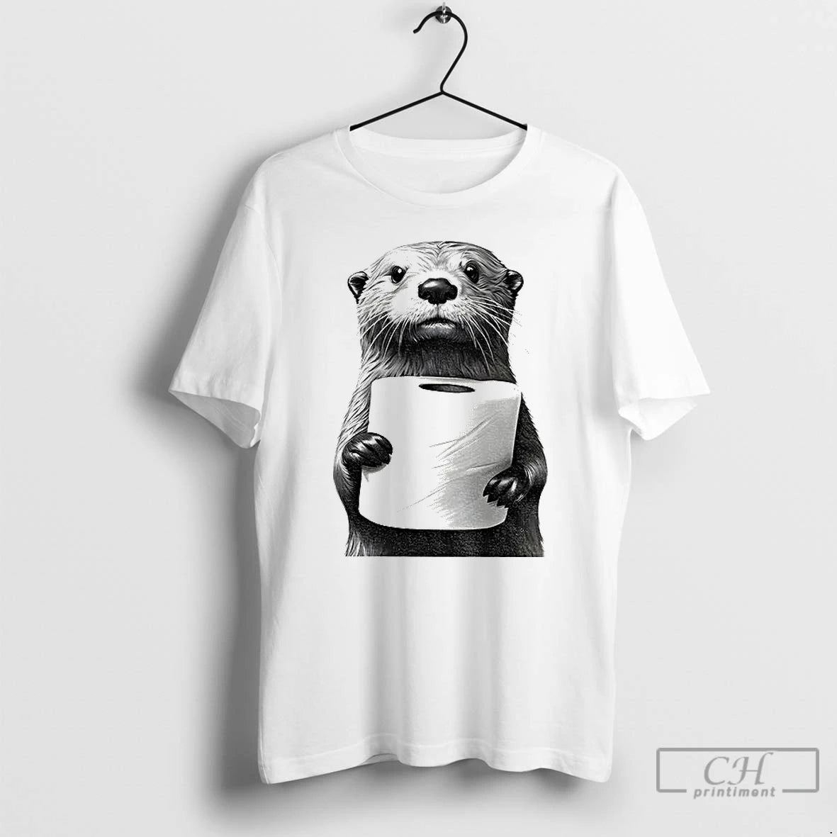 Premium Cute Otter Holding Toilet Paper Funny Meme T Shirts - clothing by TeeHivey.com