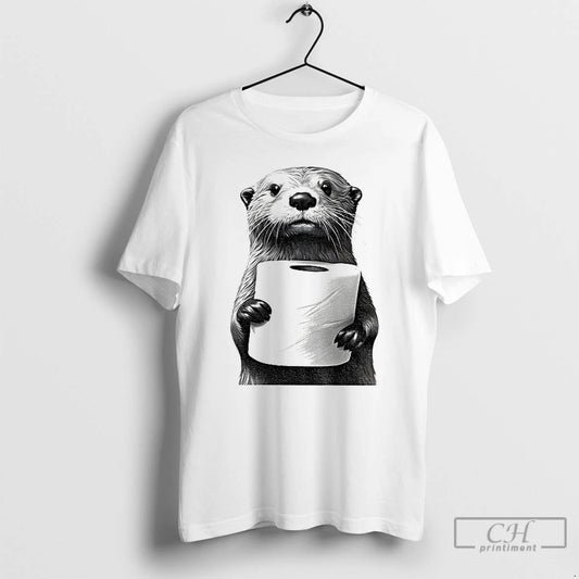 Premium Cute Otter Holding Toilet Paper Funny Meme T Shirts - clothing by TeeHivey.com