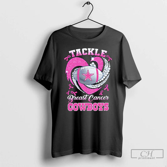 Premium Dallas Cowboys Breast Cancer Awareness Tackle Heart T Shirts - clothing by TeeHivey.com