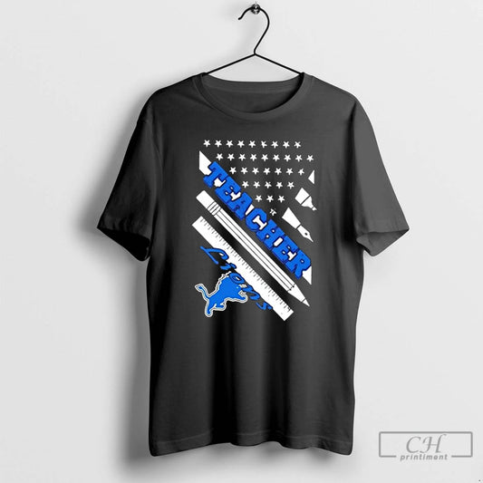 Premium Detroit Lions Football X Teacher American Flag - clothing by TeeHivey.com