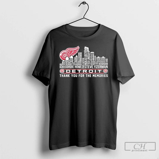 Premium Detroit Red Wings Name Players City Skyline Shape Thank You For The Memories - clothing by TeeHivey.com