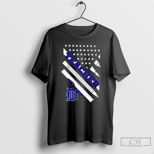 Premium Detroit Tigers Baseball X Teacher American Flag - clothing by TeeHivey.com
