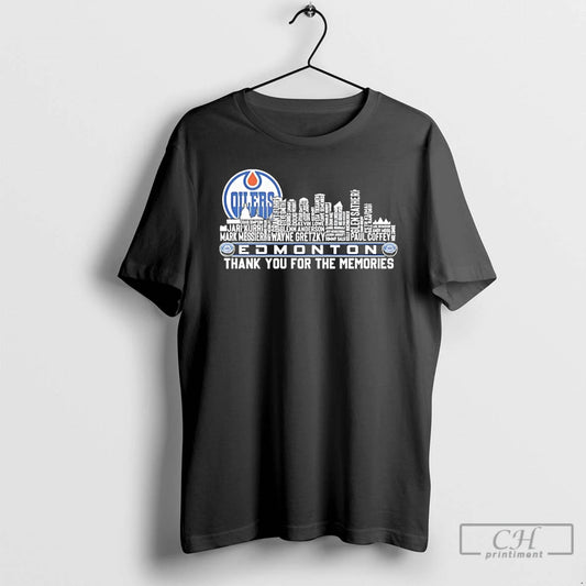 Premium Edmonton Oilers Name Players City Skyline Shape Thank You For The Memories T Shirts - clothing by TeeHivey.com