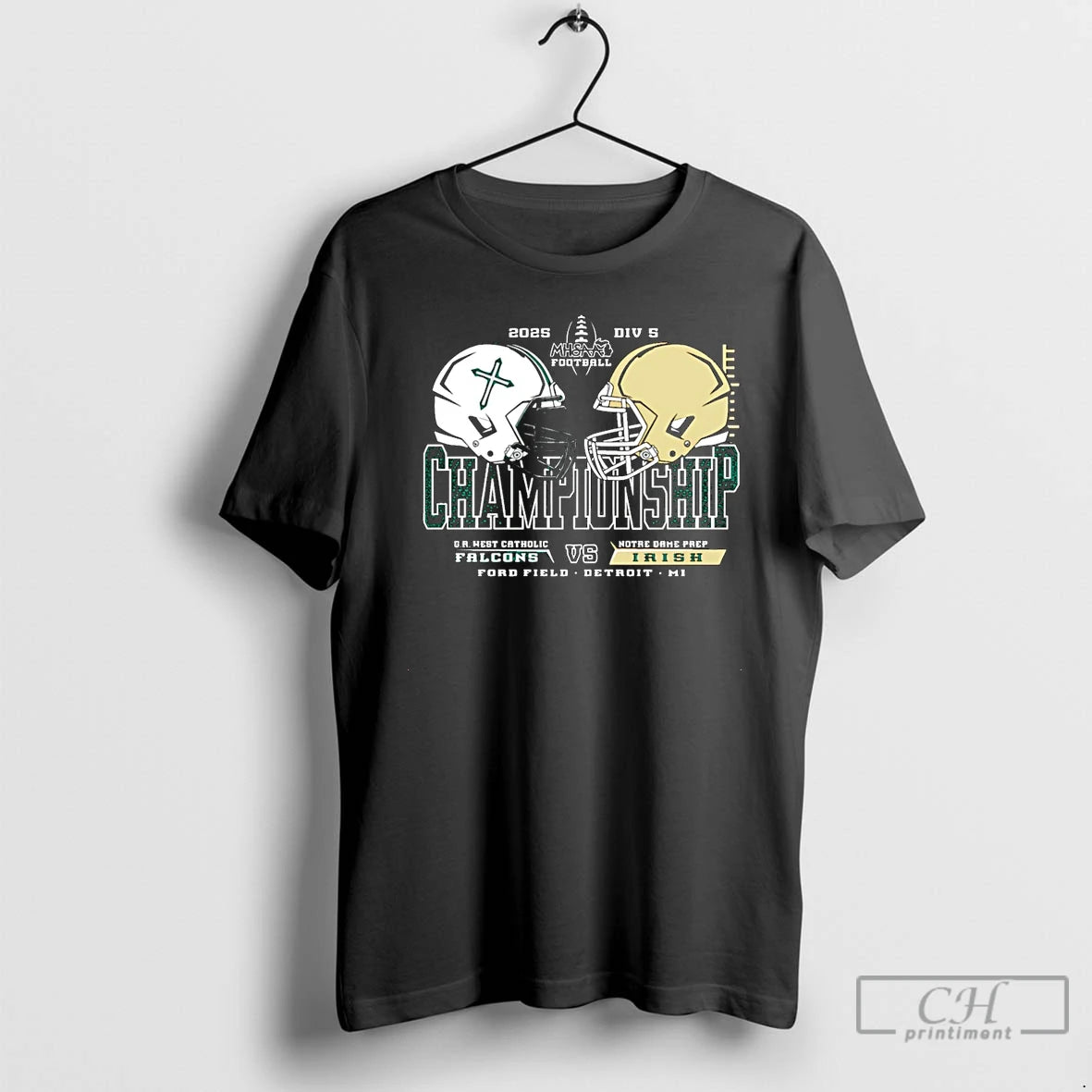 Premium Falcons Vs Irish 2025 Mhsaa Football D5 H2h Championship Helmets Christmas T Shirts Sweater