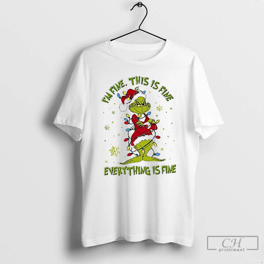 Premium Grinch Christmas Lights Im Fine This Is Fine Everything Is Fine T Shirts - clothing by TeeHivey.com