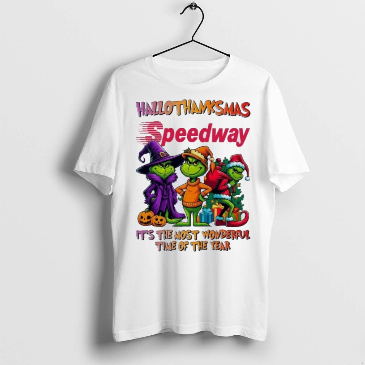 Premium Grinch X Speedway Hallothanksmas Its The Most Wonderful Time Of The Year T Shirts - clothing by TeeHivey.com