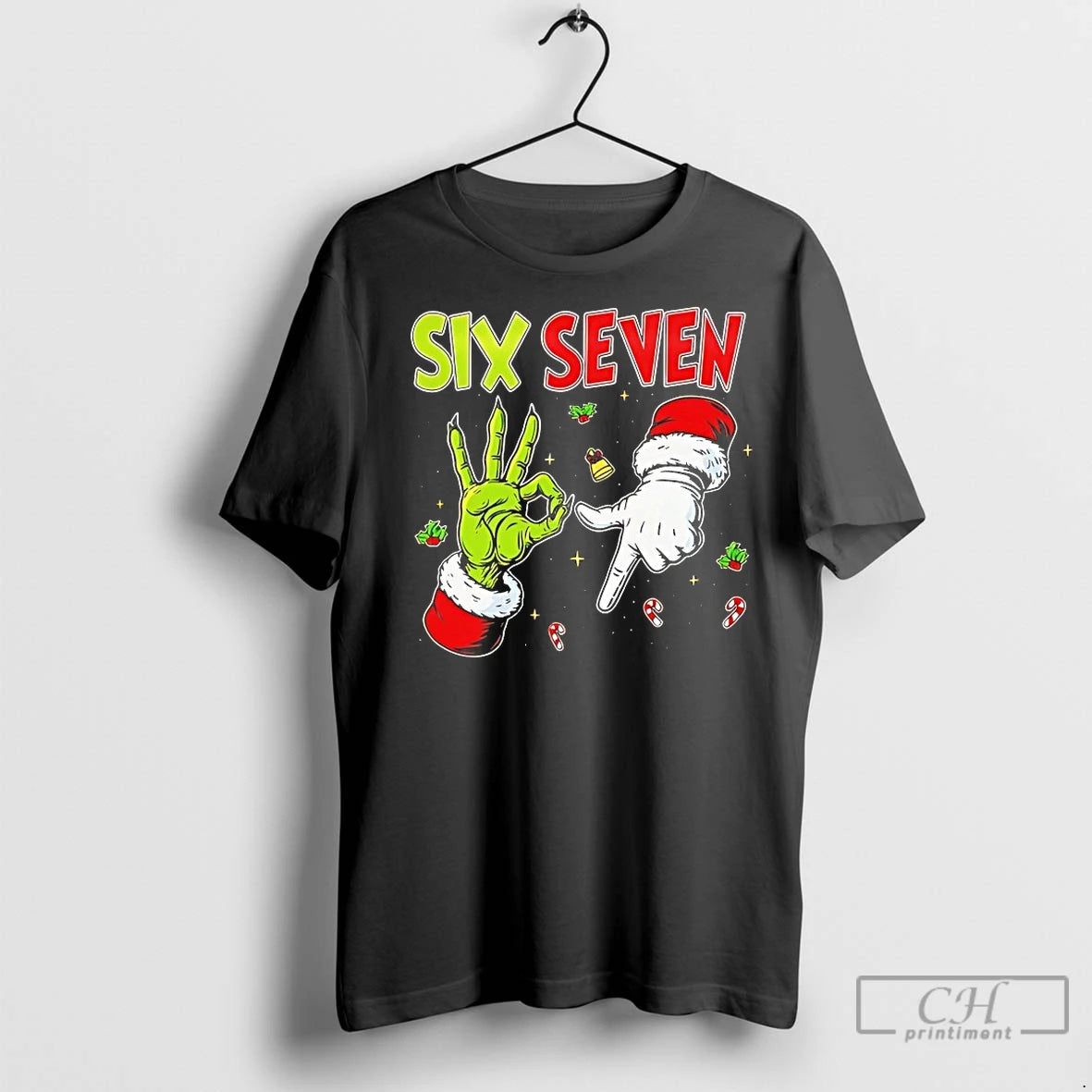 Premium Grinch And Santa Hands Six Seven Christmas - clothing by TeeHivey.com