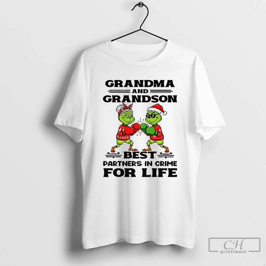 Premium Grinch Boxing Grandma And Grandson Best Partners In Crime For Life T Shirts Sweater - clothing by TeeHivey.com