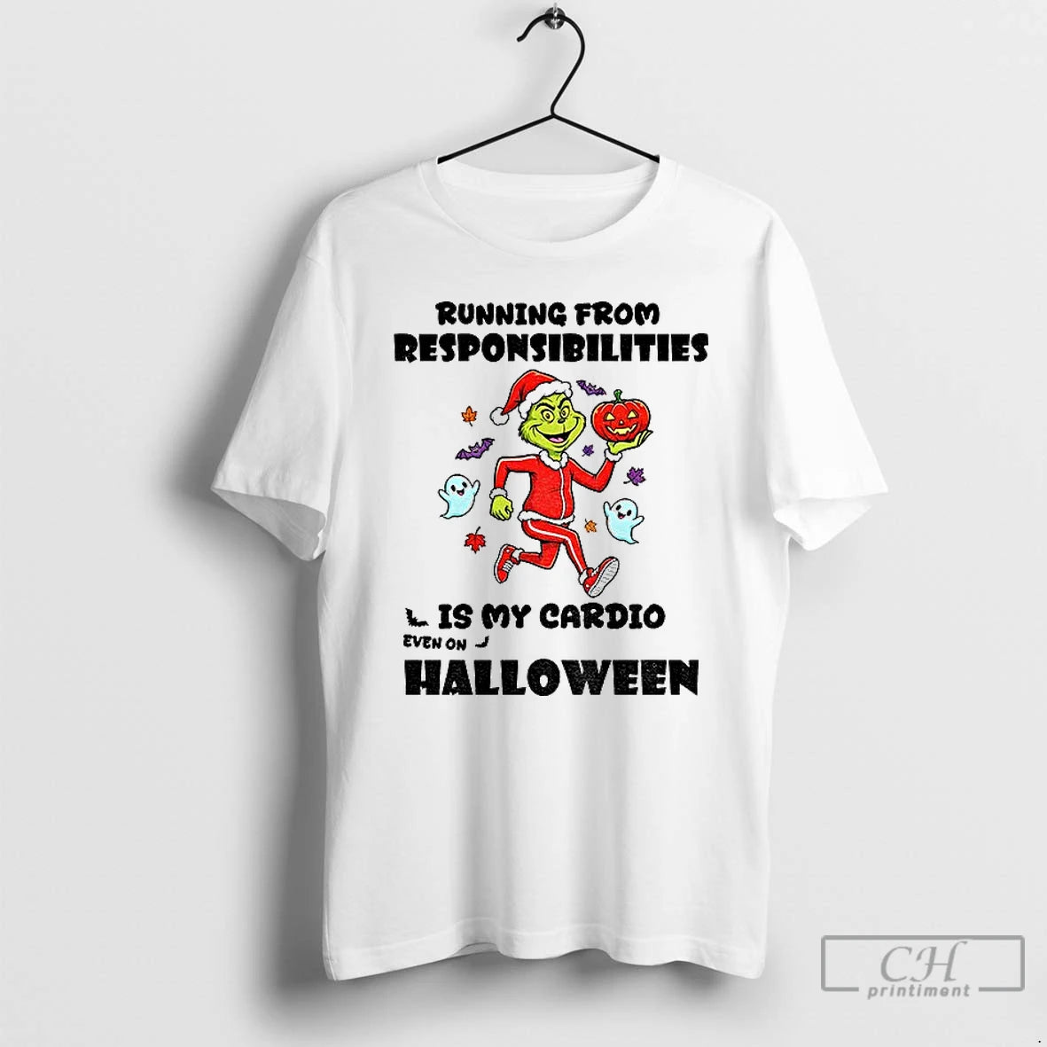 Premium Grinch Ghost Running From Responsibilities Is My Cardio Even On Halloween T Shirts - clothing by TeeHivey.com
