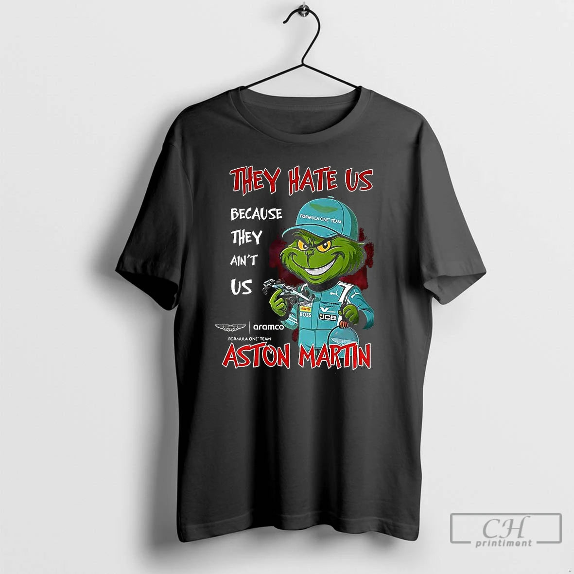 Premium Grinch X Aston Martin Formula 1 They Hate Us Because They Aint Us - clothing by TeeHivey.com