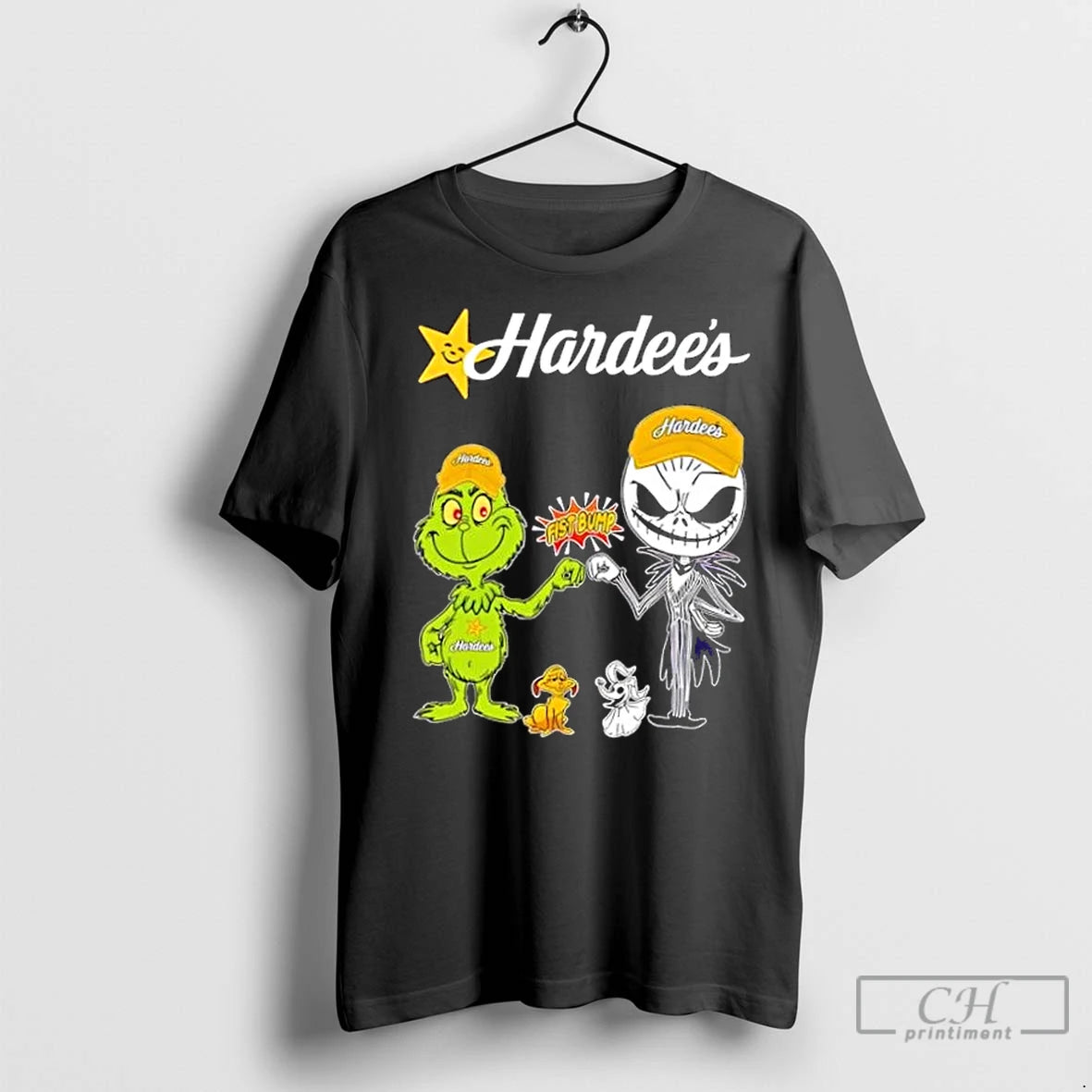 Premium Hardees X Grinch And Jack Skellington Fist Bump Uniwilling Friends - clothing by TeeHivey.com