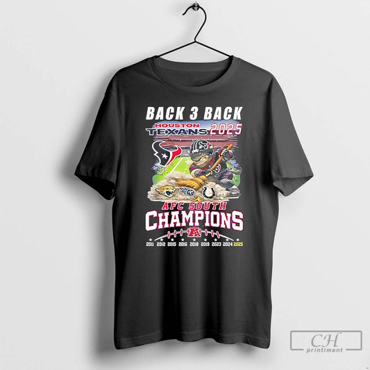 Premium Houston Texans Back 3 Back 2025 Afc South Champions 2011 2025 T Shirts Sweater - clothing by TeeHivey.com