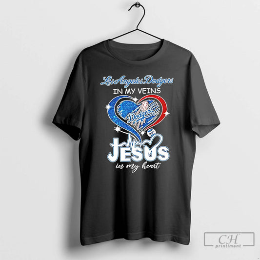 Los Angeles Dodgers In My Veins And Jesus In My Heart Diamond Heart - clothing by TeeHivey.com