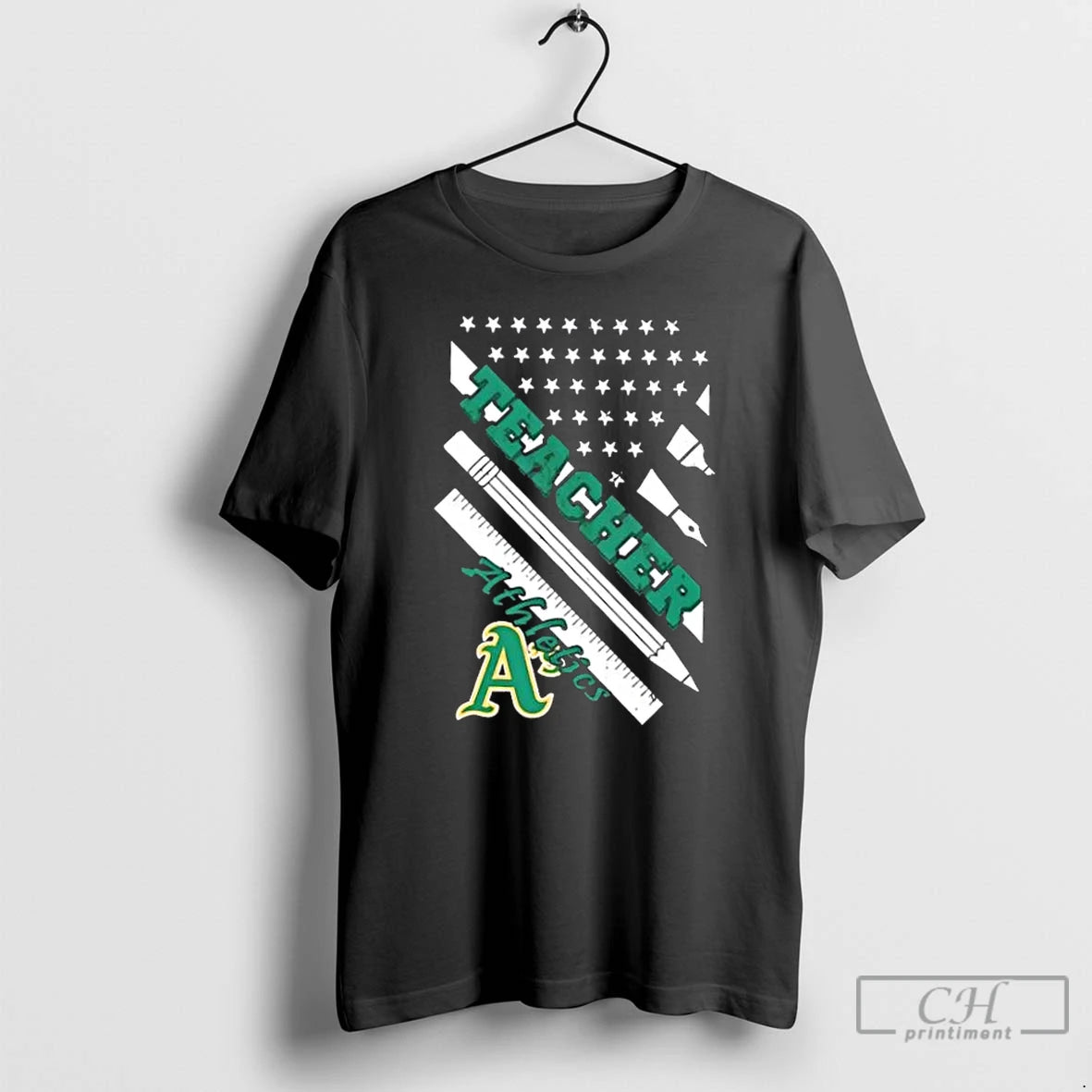 Premium Oakland Athletics Baseball X Teacher American Flag - clothing by TeeHivey.com
