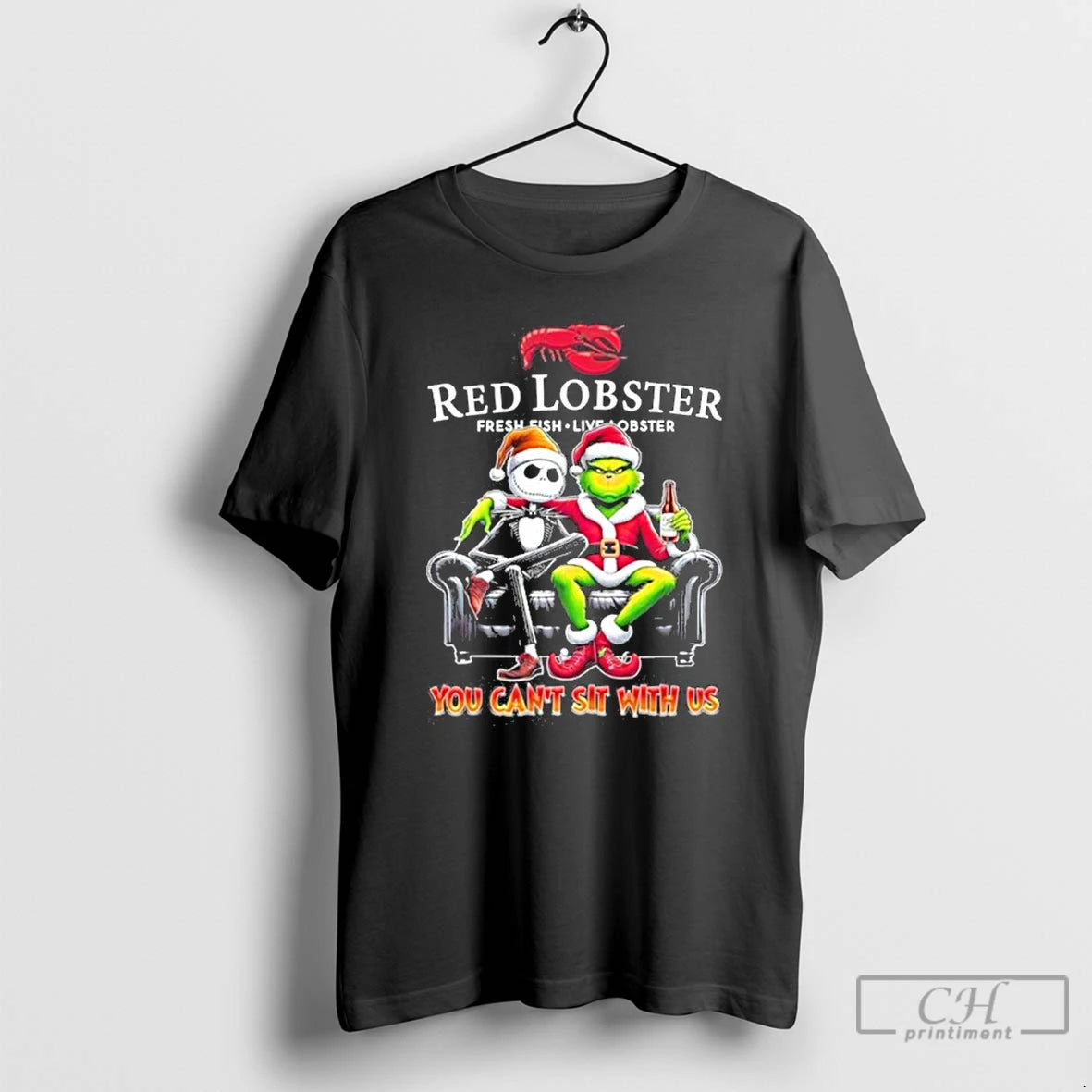 Premium Red Lobster Logo Santa Jack And Grinch You Cant Sit With Us T Shirts - clothing by TeeHivey.com