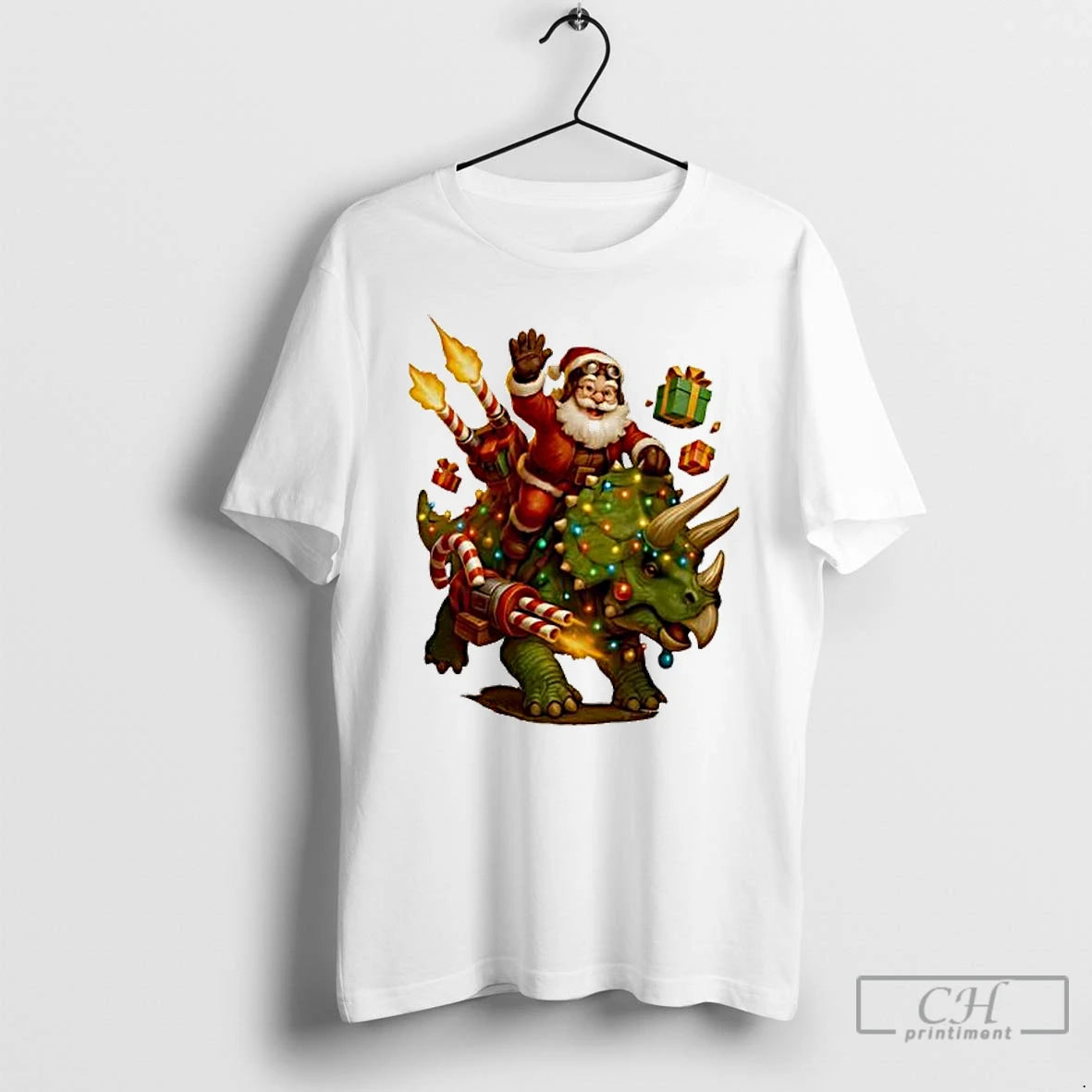 Premium Rocket Triceratops Dinosaur Christmas Santa - clothing by TeeHivey.com