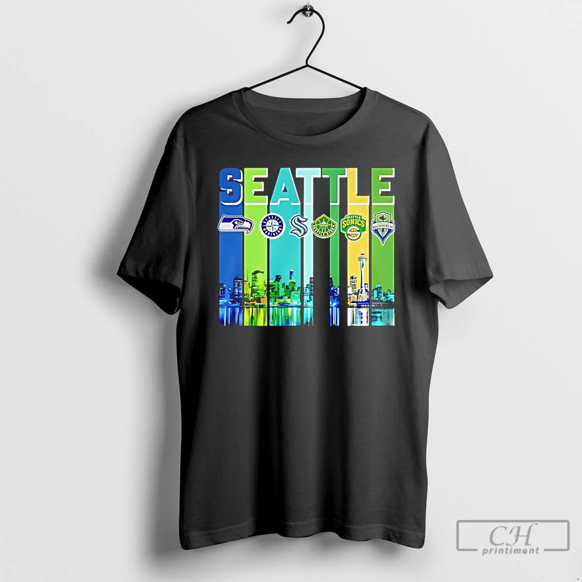 Premium Sports In Seattle City Skyline T Shirts - clothing by TeeHivey.com