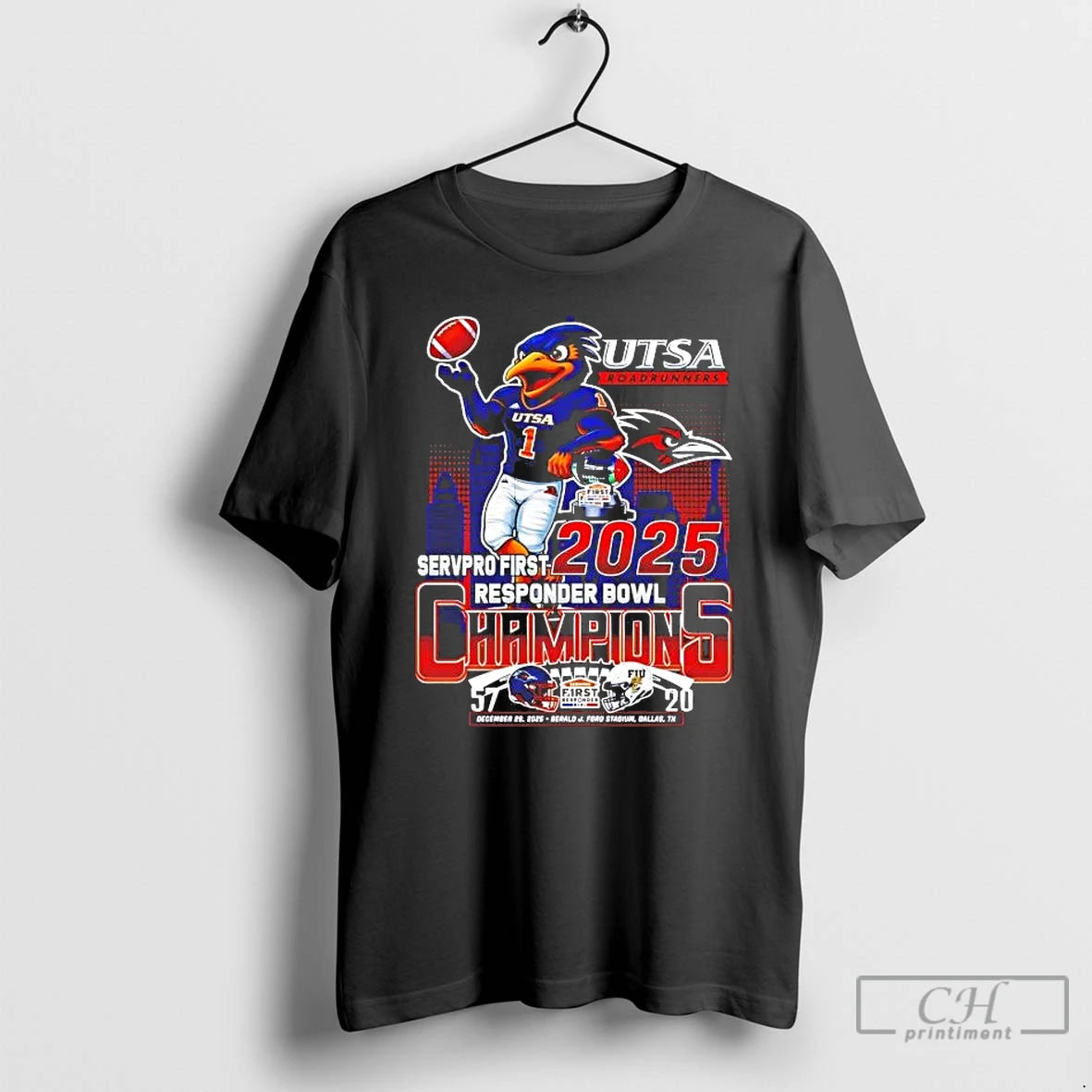 Premium Utsa Roadrunners 2025 Responder Bowl Champions Mascot Skyline - clothing by TeeHivey.com