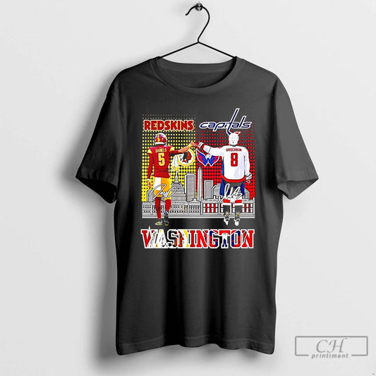 Premium Washington Commanders Daniels Vs Washington Capitals Ovechkin Skyline Signature T Shirts - clothing by TeeHivey.com
