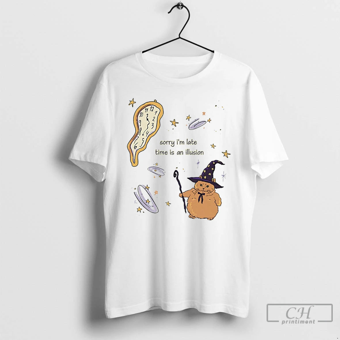 Wizard Cat Sorry Im Late Time Is An Illusion - clothing by TeeHivey.com